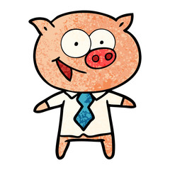 cheerful pig in office clothes