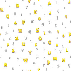Seamless pattern, different style letters 3d, calligraphic, handmade, can be used for packaging design, corporate identity, branding.