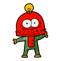 happy carton robot with light bulb