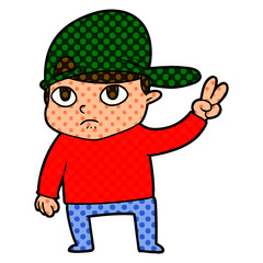 Obraz premium cartoon kid giving peace sign
