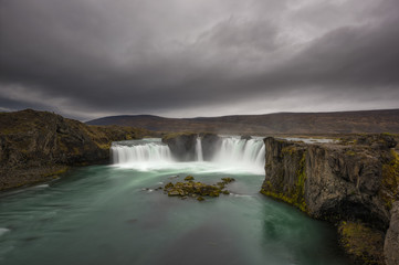 Fototapeta na wymiar Godafoss also known as Waterfall of the Gods in Iceland on a dreary day
