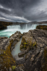 Fototapeta premium Rocky landscape near Godafoss in Iceland 