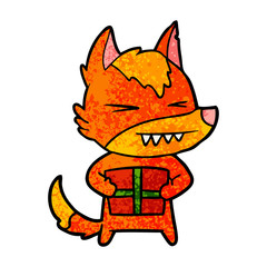 fox cartoon character with present