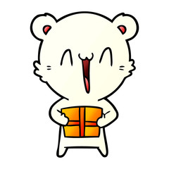 polar bear with christmas present cartoon
