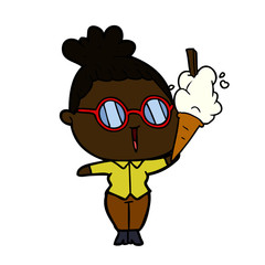 cartoon woman wearing spectacles with ice cream
