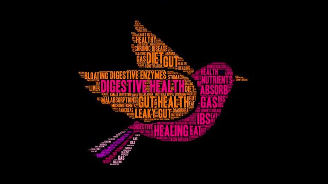 Digestive Health Animated Word Cloud on a Black Background. . 