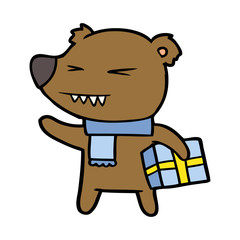bear cartoon character with present