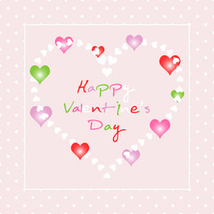 Valentines day background. Romantic pastel heart with colorful text pattern