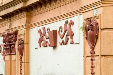 detail of beautiful merchants houses of the old market square in Kuala Lumpur