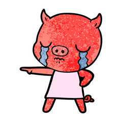 cartoon pig crying pointing