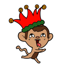 crazy cartoon monkey wearing jester hat