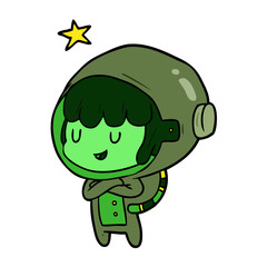 cartoon female future astronaut in space suit