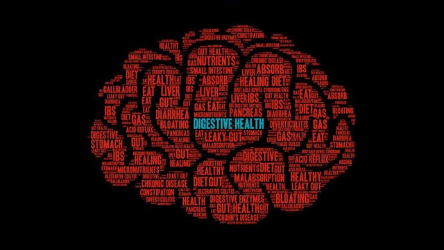 Digestive Health Animated Word Cloud on a black background. 