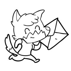 cartoon happy fox with letter