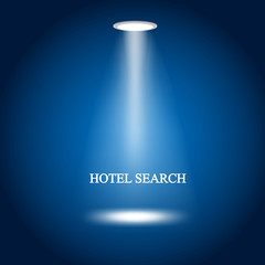 Business illustration. The light from the lamp with the inscription:hotel search