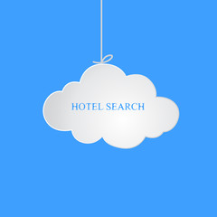 The suspended cloud. Business illustration with the inscription:hotel search