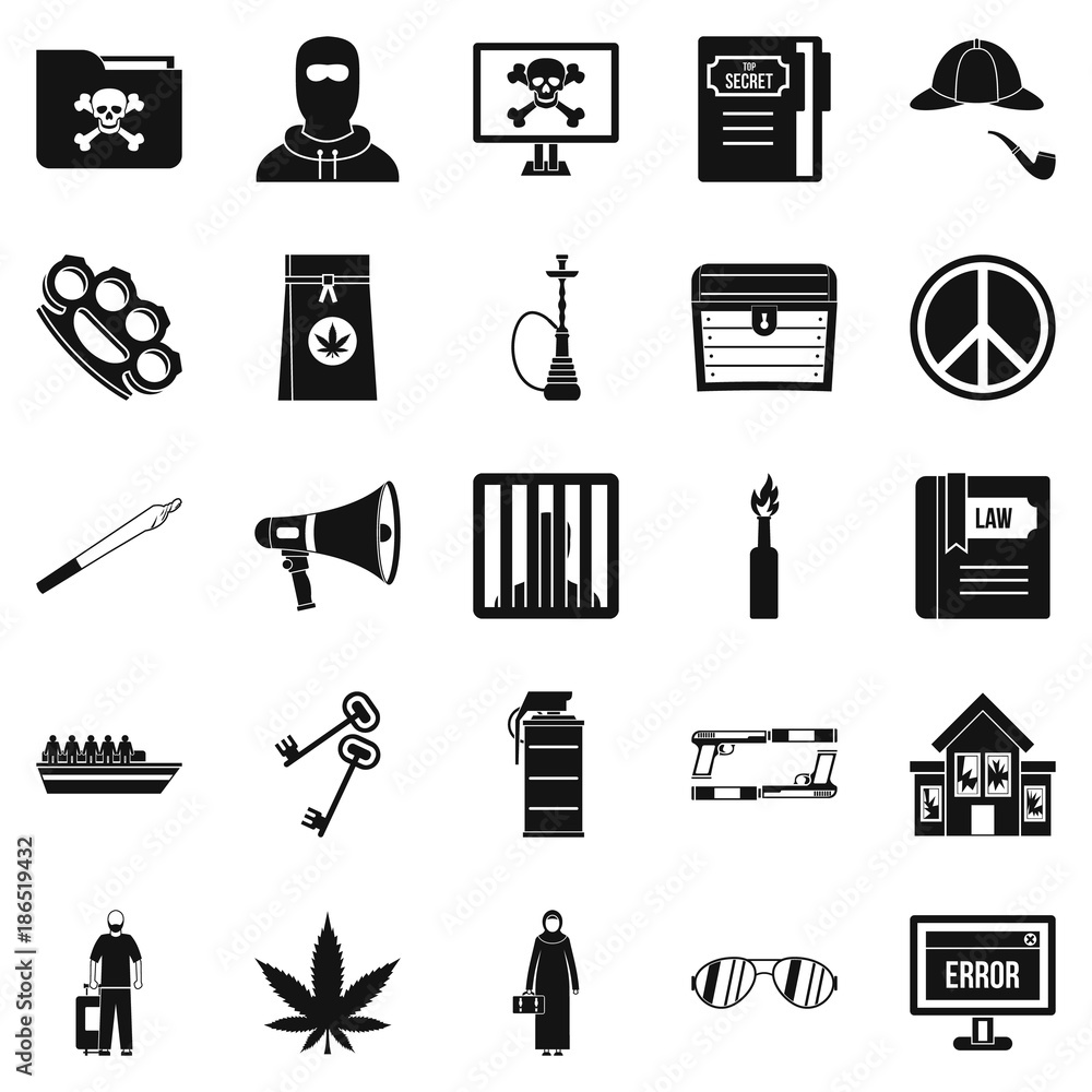 Poster wrongdoing icons set, simple style