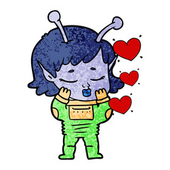 cartoon alien girl in love