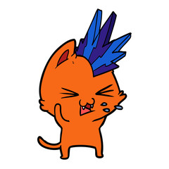 cartoon punk rock cat hissing