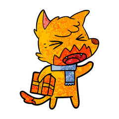 fox cartoon character with present