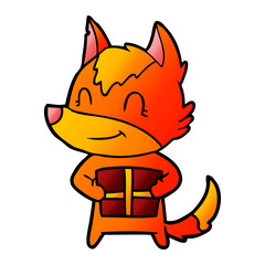 fox cartoon character with present