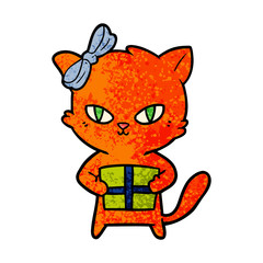 cute cartoon cat with present