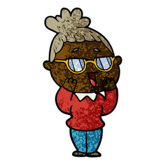 cartoon happy woman wearing spectacles