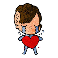 cartoon crying girl with love heart