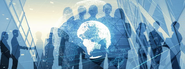 Foto op Plexiglas Global business concept. Silhouette of business people. © metamorworks