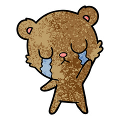 crying cartoon bear waving