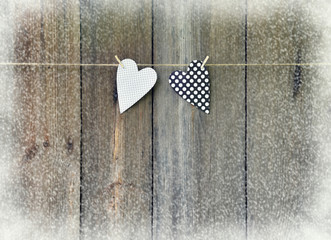 Christmas background. rustic wooden background with hearts handmade.
