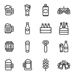 Beer related vector icons. Beer drink thin line icon set liquid beverage bar or pub