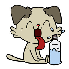 cartoon panting dog with water