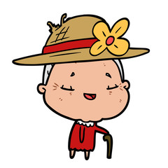 cartoon old woman with walking stick