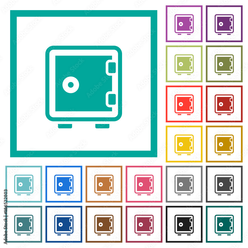 Poster single strong box flat color icons with quadrant frames