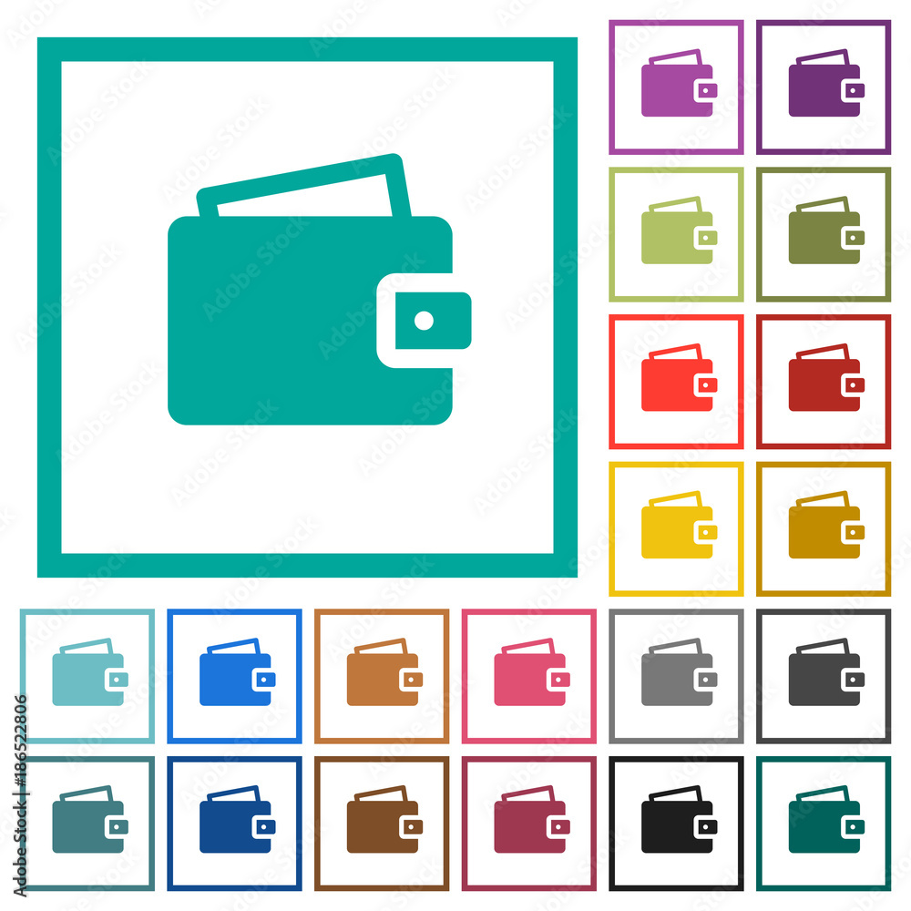 Poster single wallet flat color icons with quadrant frames