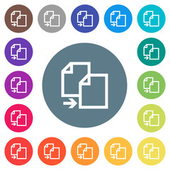 Copy item flat white icons on round color backgrounds