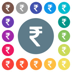 Indian Rupee sign flat white icons on round color backgrounds