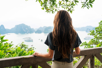Woman look on HALONG bay in Vietnam