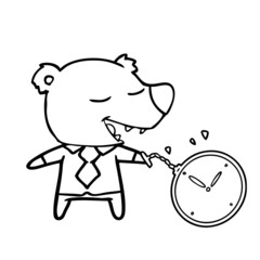 cartoon bear wearing shirt and tie holding watch