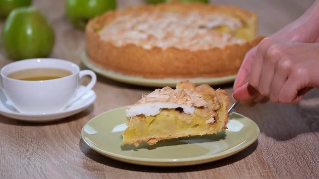 Put a slice homemade Apple pie in a bowl