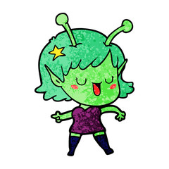 happy alien girl cartoon
