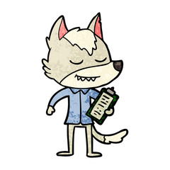 friendly cartoon wolf with notes