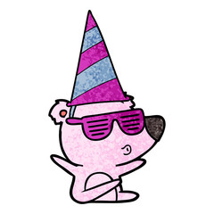 cartoon whistling bear wearing party hat