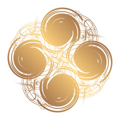 Abstract gold round template for the logo. Blobs for creating banners, design of products, posters and flyers. Twisted icon. Dynamic symbol.