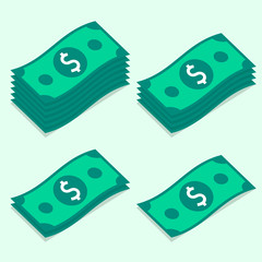 Set of dollar banknotes bundles, stylized money icons