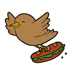cartoon bird stealing sandwich