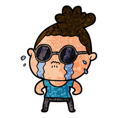 cartoon crying woman wearing sunglasses