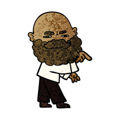 cartoon man with beard frowning and pointing