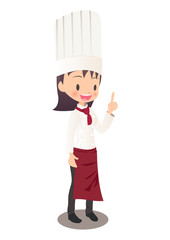 説明する女性シェフのイラスト画像